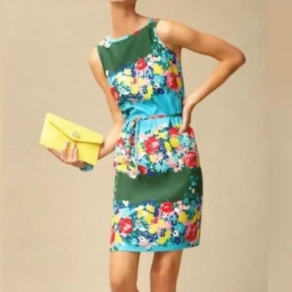 Talbots Springtime Garden Party Dress Shift Sheath Textured Kelly Green Size 12